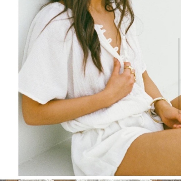 Sabo Romper Elasa Womens Small White Button Short Sleeve Textured Crinkle Swim - Picture 15 of 16